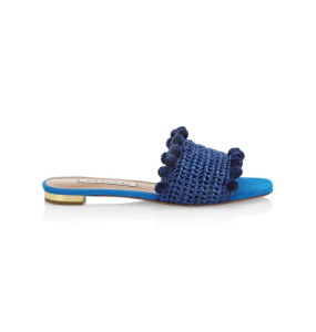 Aquazzura Woven Pom Pom Slide Sandal 	(Size 38)