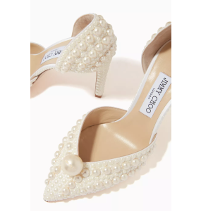 Jimmy Choo Sabine 85 White/White Satin W/ All over Petals- Size 41