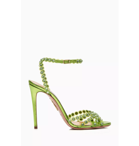 Aquazzura Crystal Embellished Plexi 105 Sandal in Green	(Size 42)