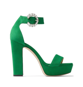 Jimmy Choo Mionne 120 Malachite Crystal Suede W/Crystal Buckle	