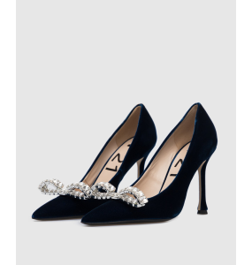 N◦ 21 Raso Crystal Bow Velvet High Heel Blue	(Size 40)