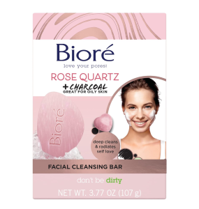Biore Rose Quartz + Charcoal Facial Cleansing Bar - 3.77 Oz