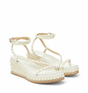Jimmy Choo Drive 60 White/White Satin W/Pearls 	