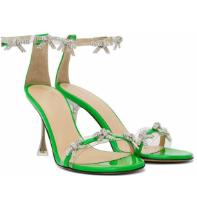 Mach & Mach Floating Crystal Bow Sandal 95mm Green - Size 39	
