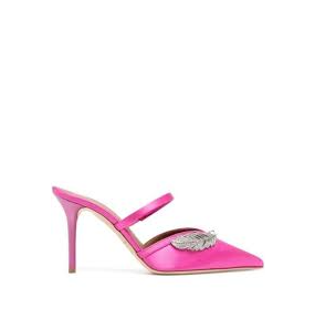 Malone Souliers Fara-85 Crystal Feather Brooch Satin Pink Mule - Size 40