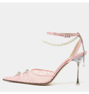 Mach & Mach Mini Bow Lace Pump Pearl Ankle Pink 	