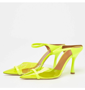 Malone Souliers IONA-90 Neon PVC Mary Jane Yellow Mule  	