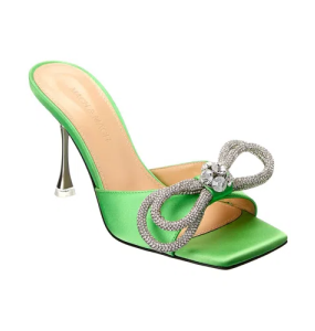 Mach & Mach Double Bow Square Toe Satin mule Green	